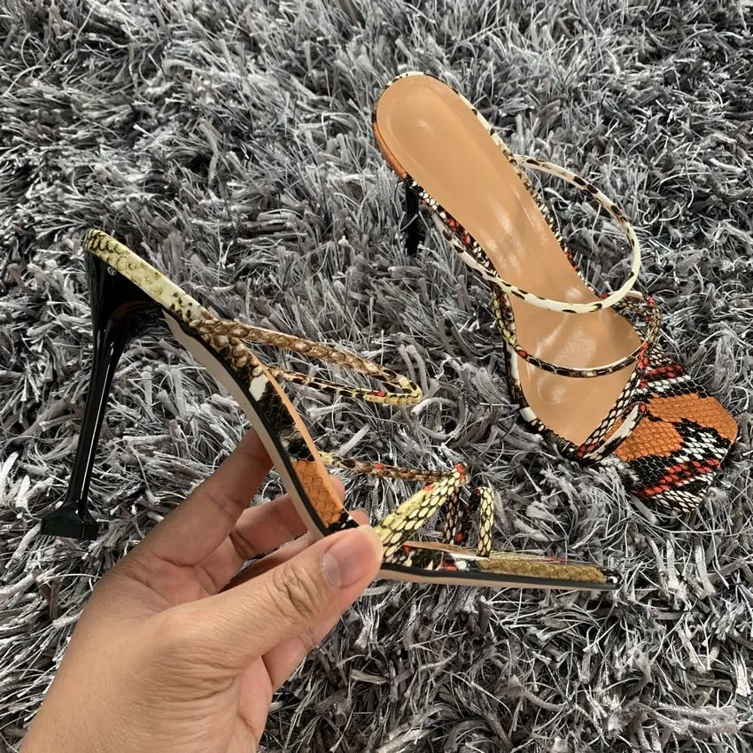 Summer Pumps Sexy snake print Slippers Sandals Shoes Women