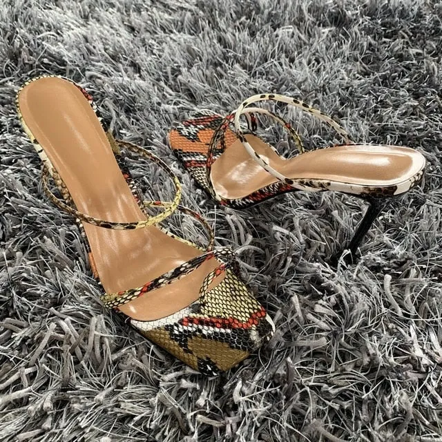 Summer Pumps Sexy snake print Slippers Sandals Shoes Women