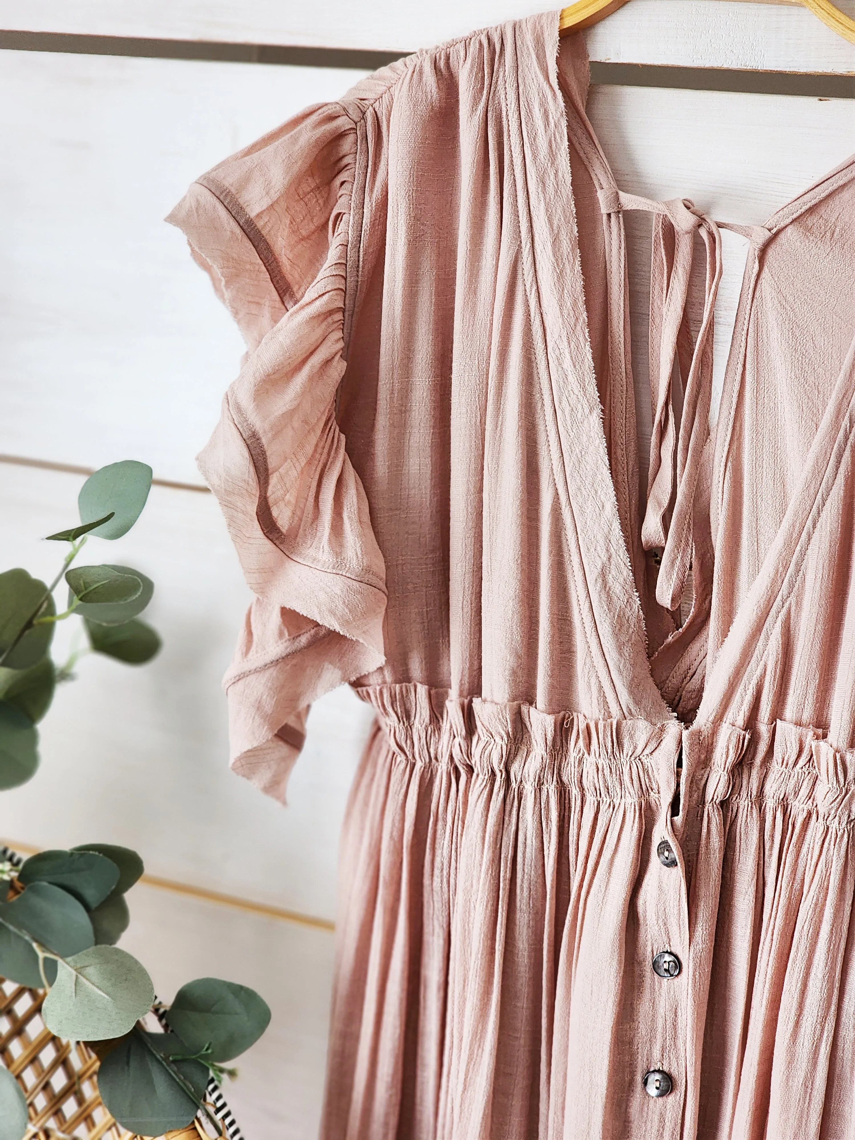 Summer Sunset Boho Linen Gauze Maxi Dress in Sm-3XL Blush Pink * active
