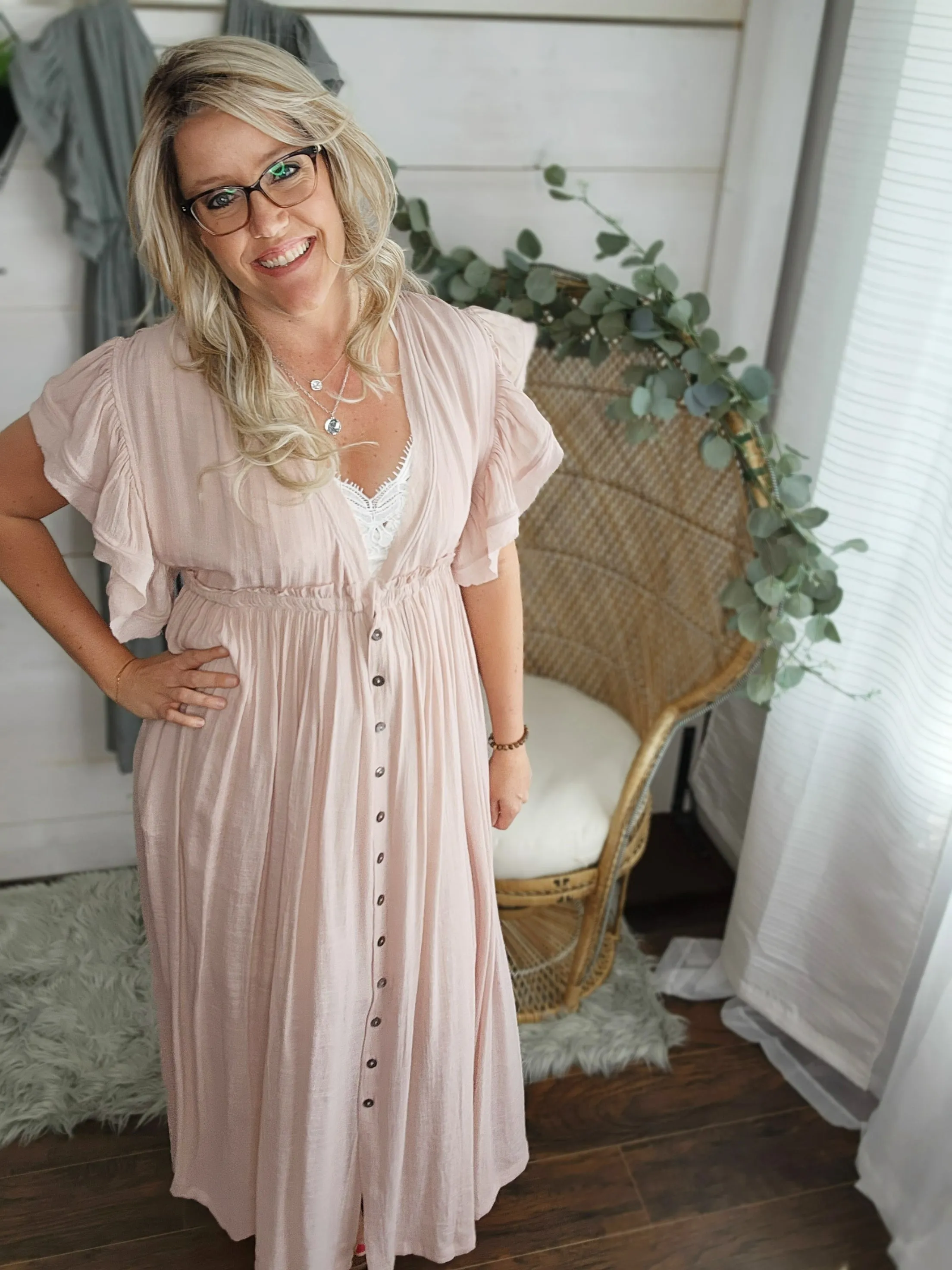 Summer Sunset Boho Linen Gauze Maxi Dress in Sm-3XL Blush Pink * active
