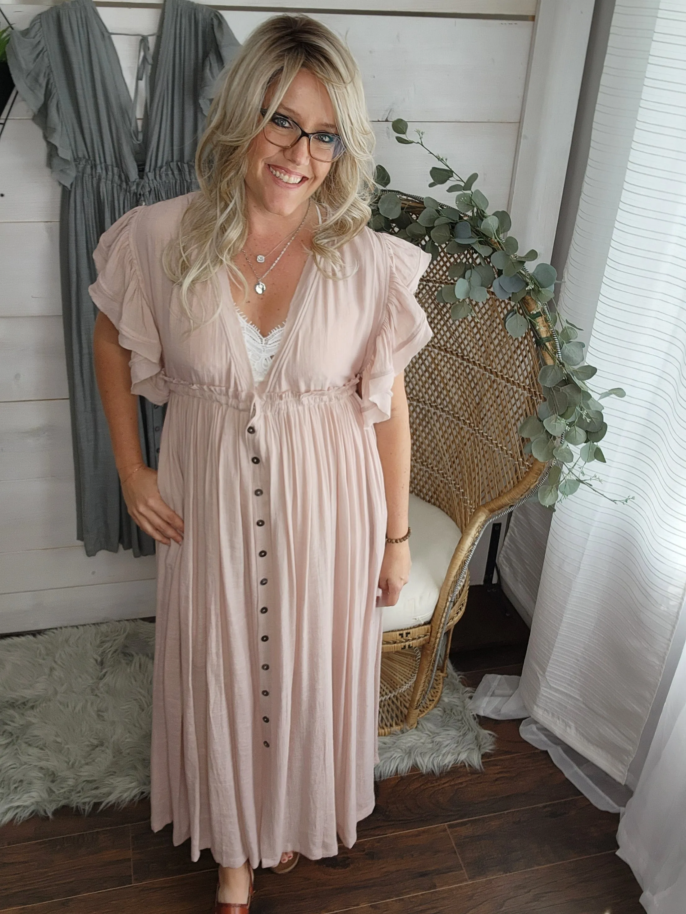 Summer Sunset Boho Linen Gauze Maxi Dress in Sm-3XL Blush Pink * active