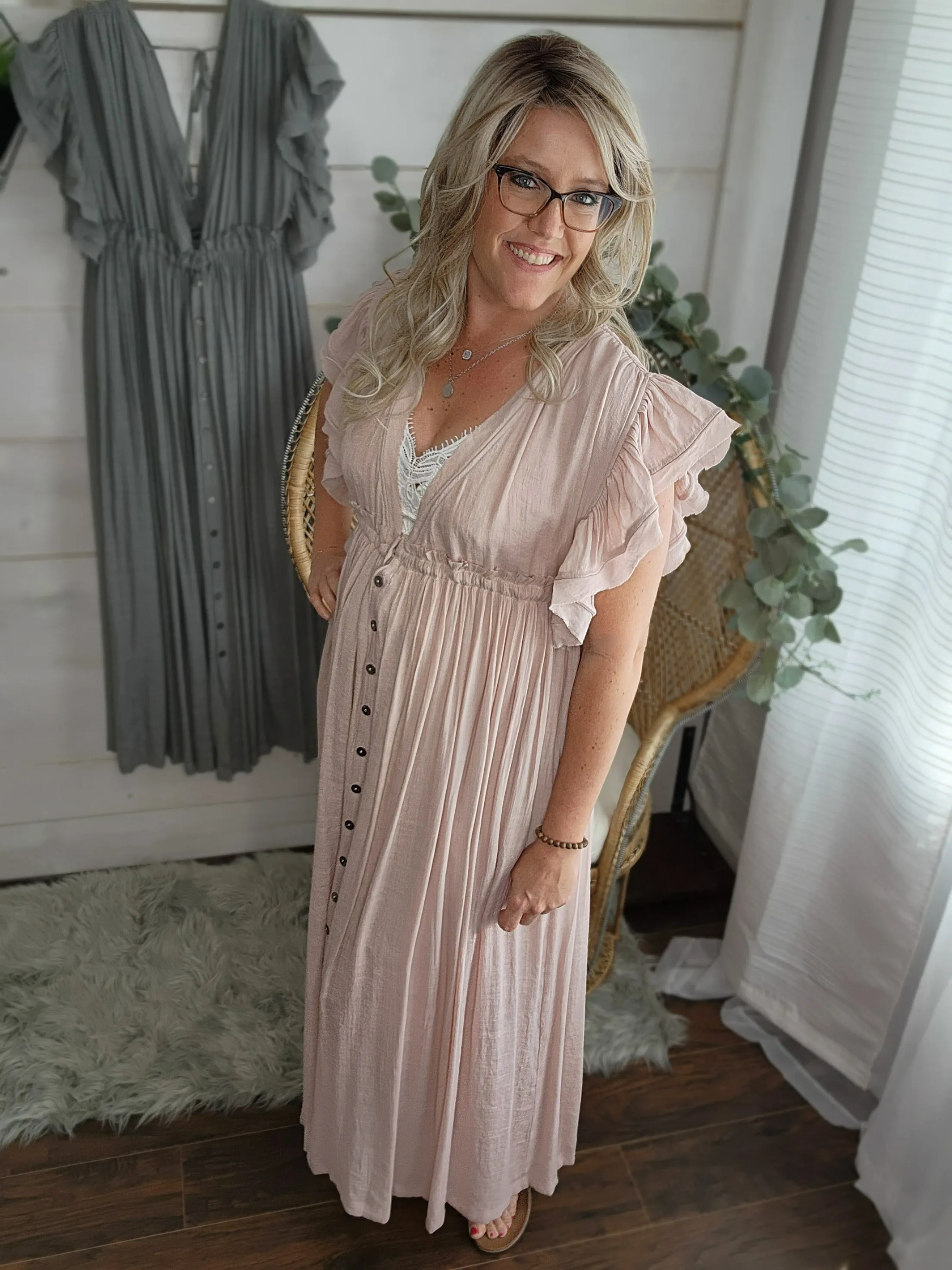 Summer Sunset Boho Linen Gauze Maxi Dress in Sm-3XL Blush Pink * active