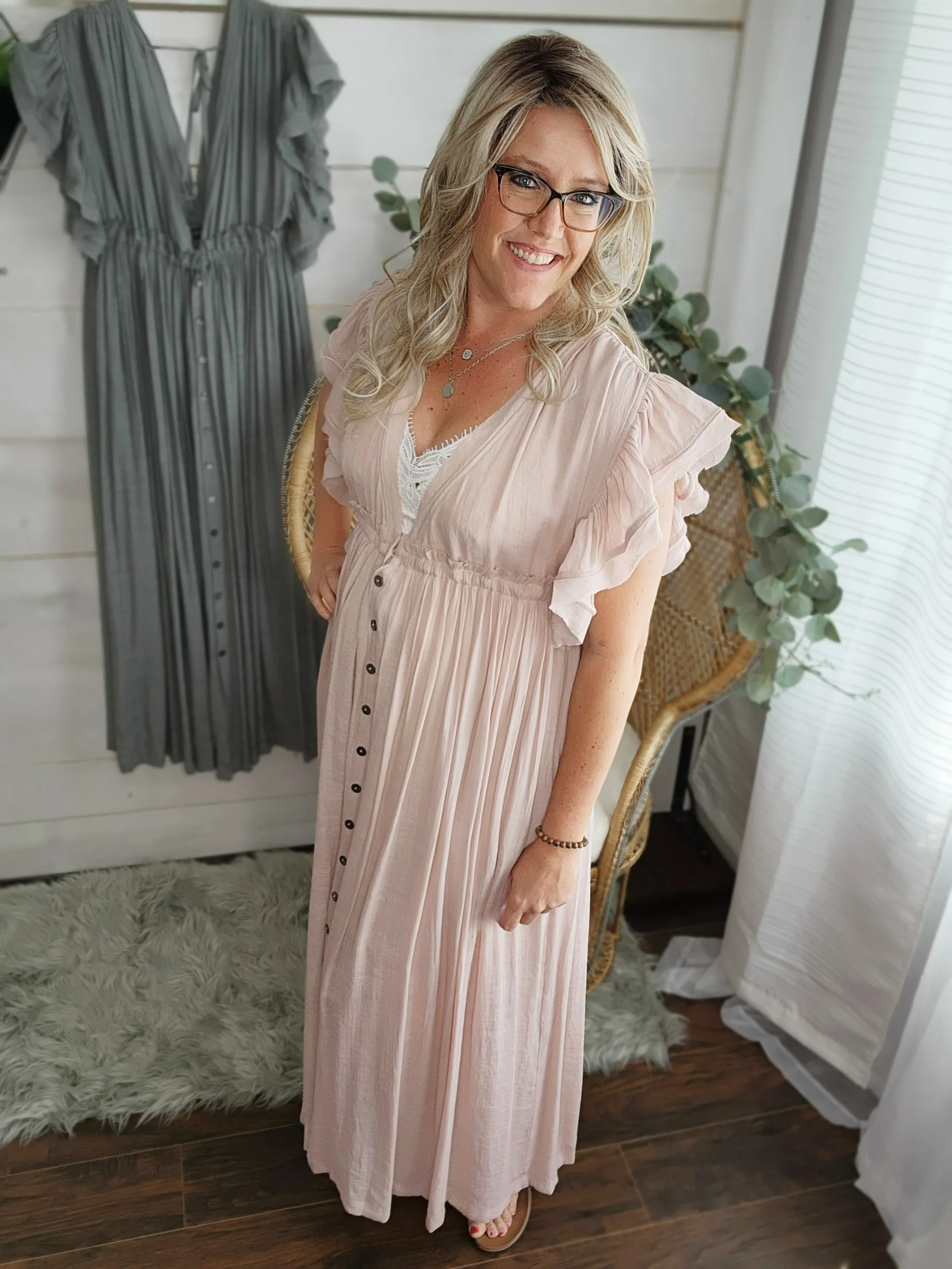Summer Sunset Boho Linen Gauze Maxi Dress in Sm-3XL Blush Pink * active