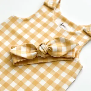 SUNSHINE CHECK DUNGAREE ROMPER
