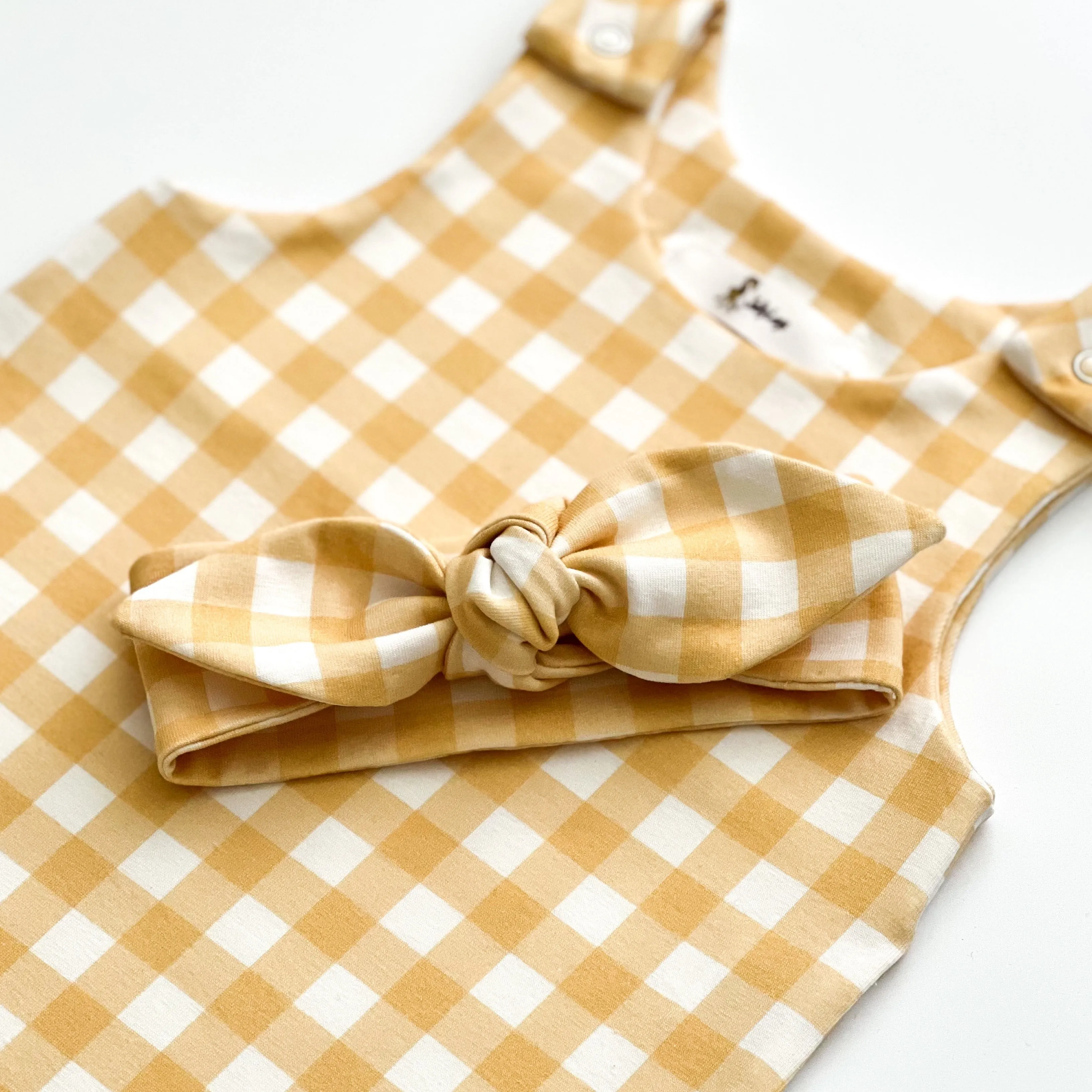 SUNSHINE CHECK DUNGAREE ROMPER