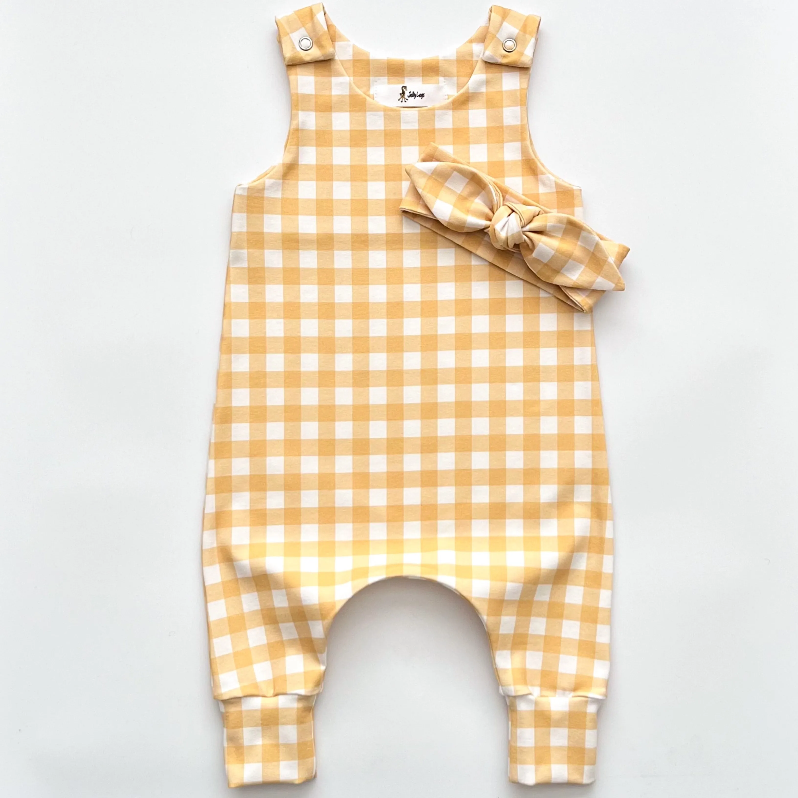 SUNSHINE CHECK DUNGAREE ROMPER