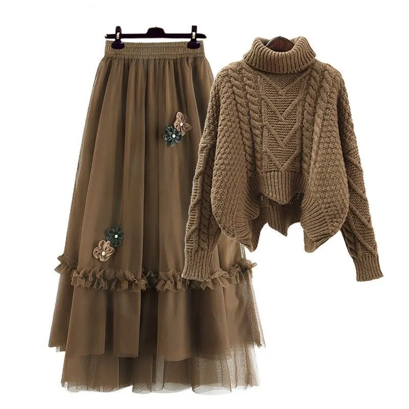 Sweater Mesh Skirt Two Piece Set UB98648