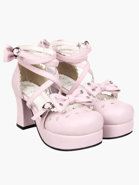 Sweet Chunky Heels Shoes Platform Ankle Straps Bows
