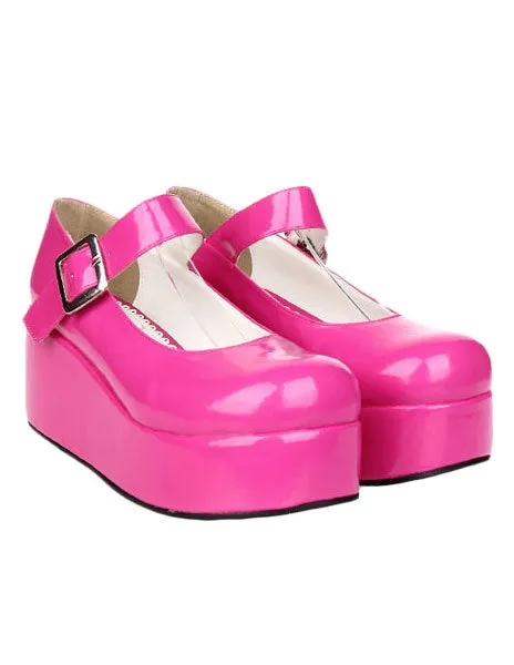 Sweet Glossy Lolita High Platform Shoes Ankle Strap Buckle Round Toe