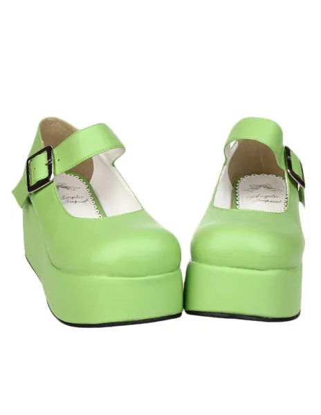 Sweet Glossy Lolita High Platform Shoes Ankle Strap Buckle Round Toe