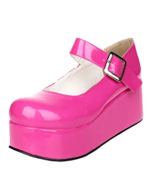 Sweet Glossy Lolita High Platform Shoes Ankle Strap Buckle Round Toe