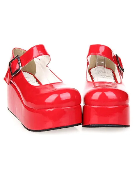 Sweet Glossy Lolita High Platform Shoes Ankle Strap Buckle Round Toe