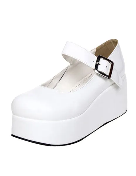 Sweet Glossy Lolita High Platform Shoes Ankle Strap Buckle Round Toe