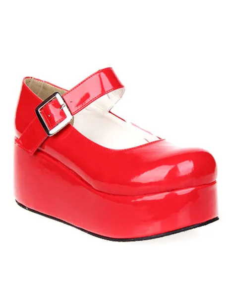 Sweet Glossy Lolita High Platform Shoes Ankle Strap Buckle Round Toe