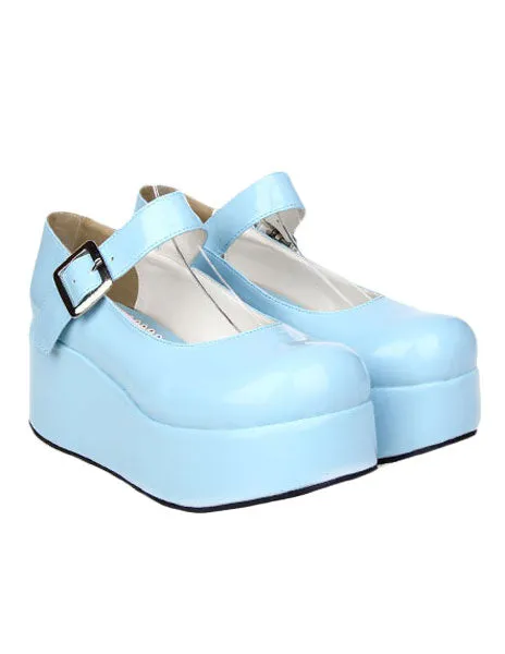 Sweet Glossy Lolita High Platform Shoes Ankle Strap Buckle Round Toe