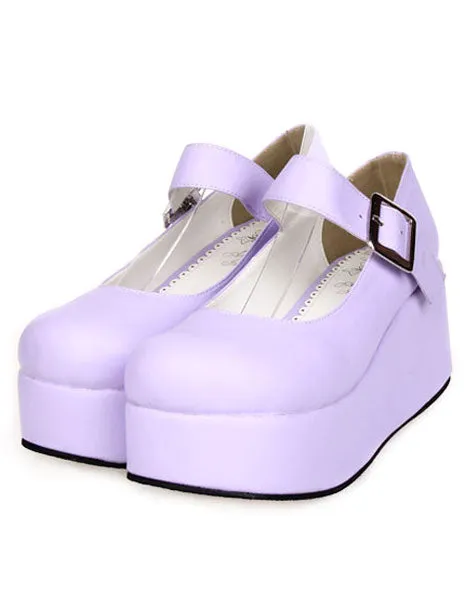 Sweet Glossy Lolita High Platform Shoes Ankle Strap Buckle Round Toe