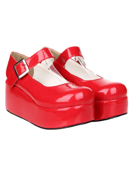Sweet Glossy Lolita High Platform Shoes Ankle Strap Buckle Round Toe