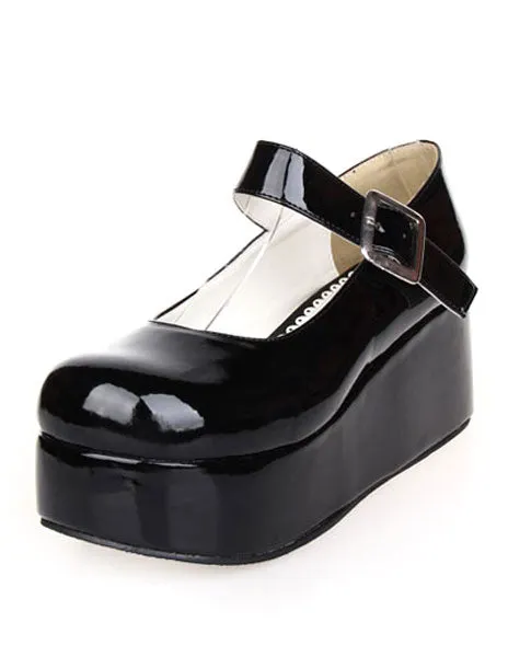 Sweet Glossy Lolita High Platform Shoes Ankle Strap Buckle Round Toe