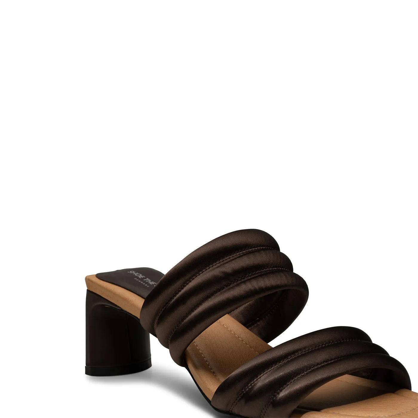 Sylvi hæl tekstil - BROWN SATIN