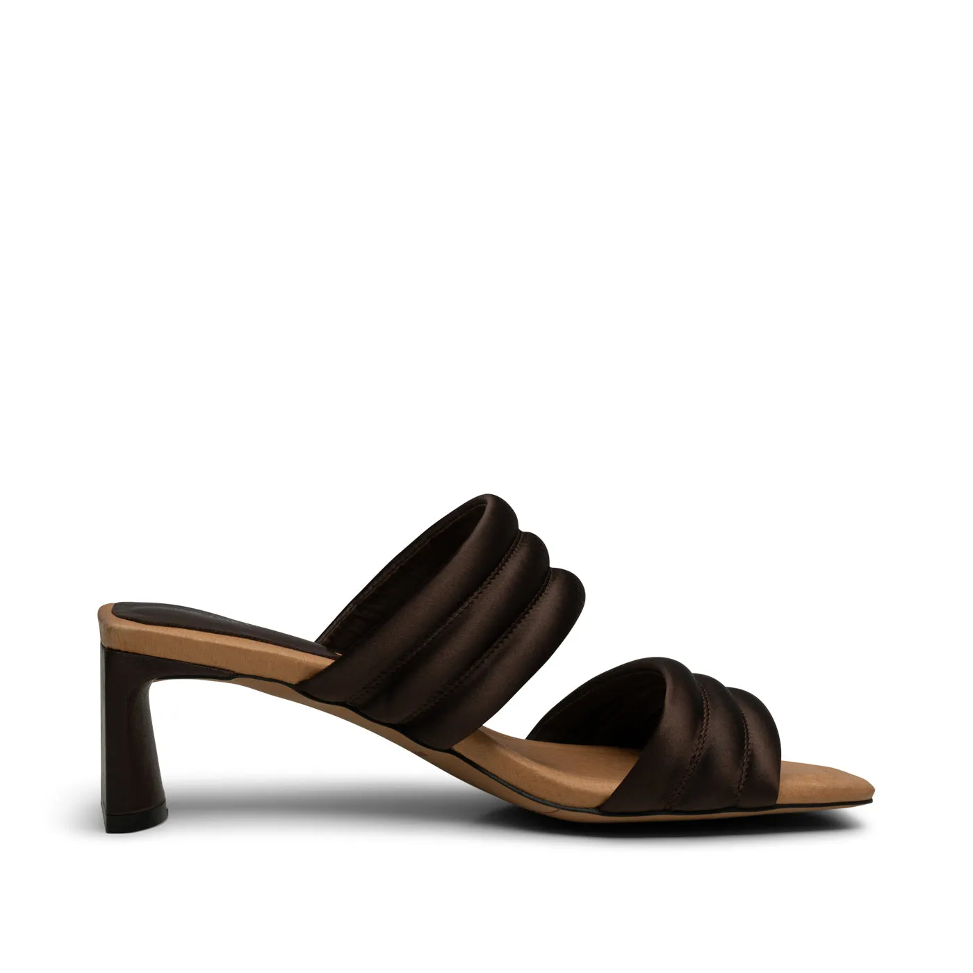 Sylvi hæl tekstil - BROWN SATIN