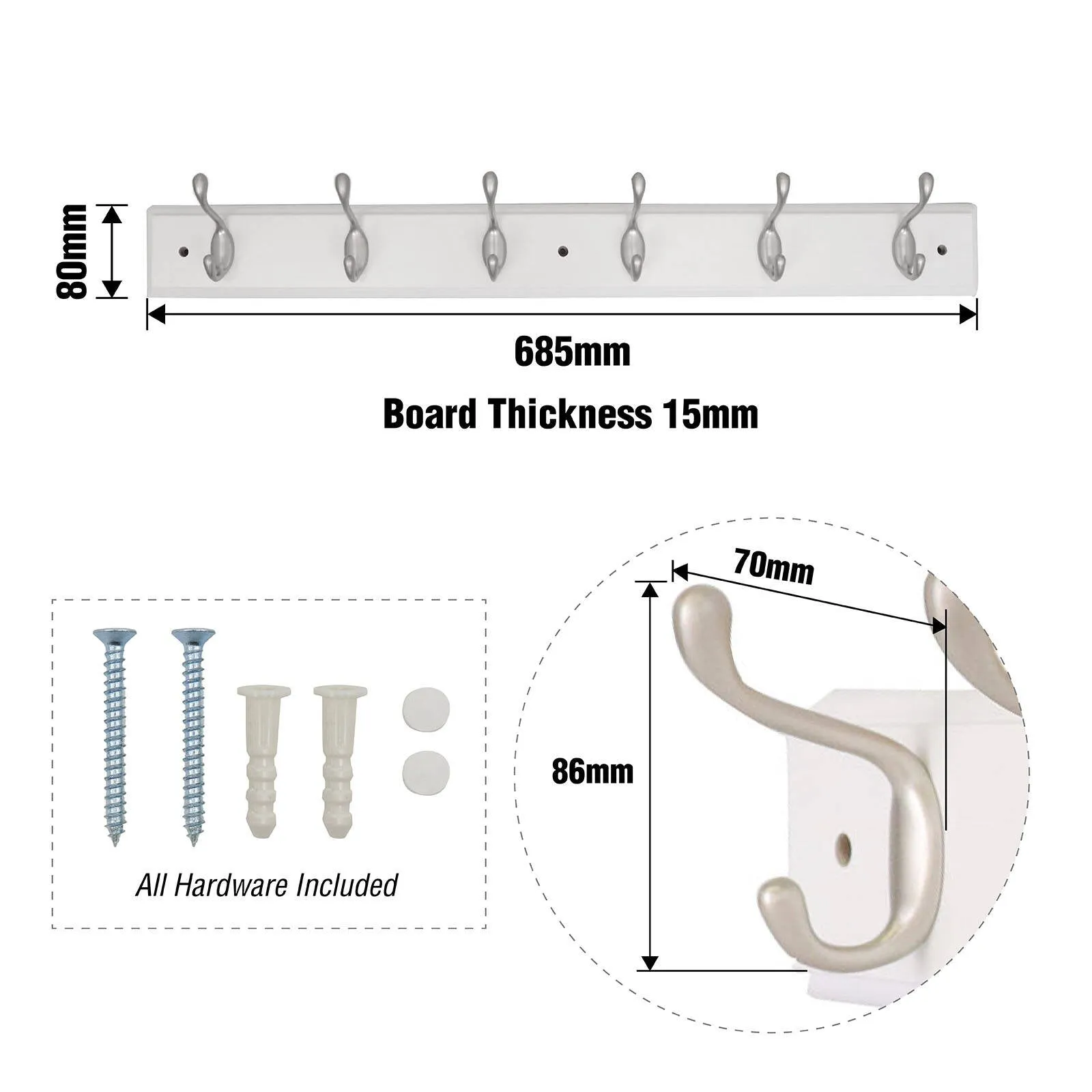 Syneco White Board 6 Hooks Coat Rack