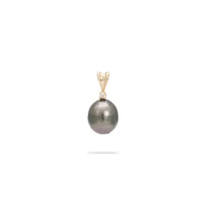 Tahitian Black Pearl Pendant in Gold with Diamond - 8-9mm