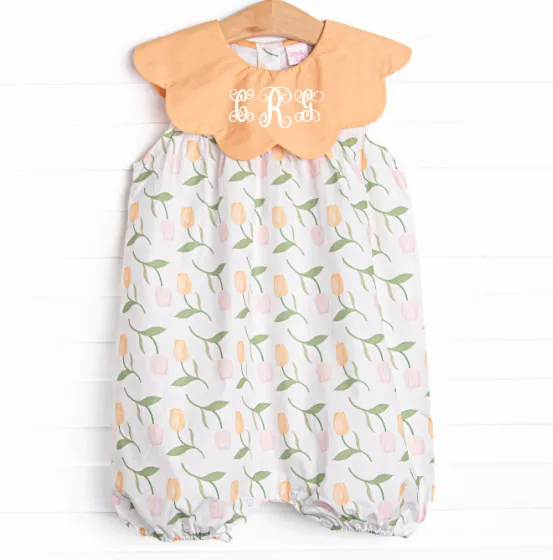 Tangled Tulips Bubble Romper, Orange