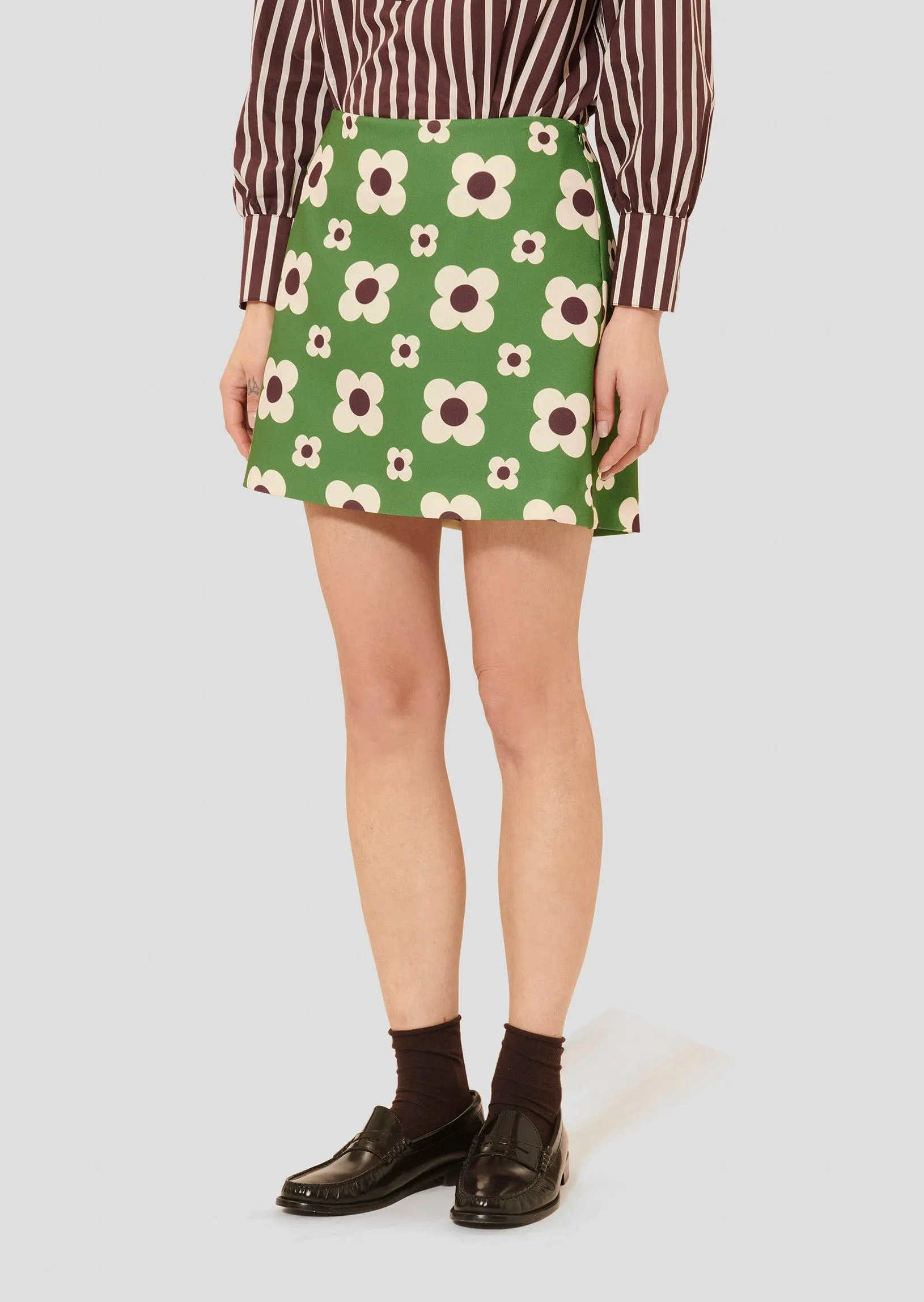 Tara Jarmon Josia Green Flower Printed Skirt
