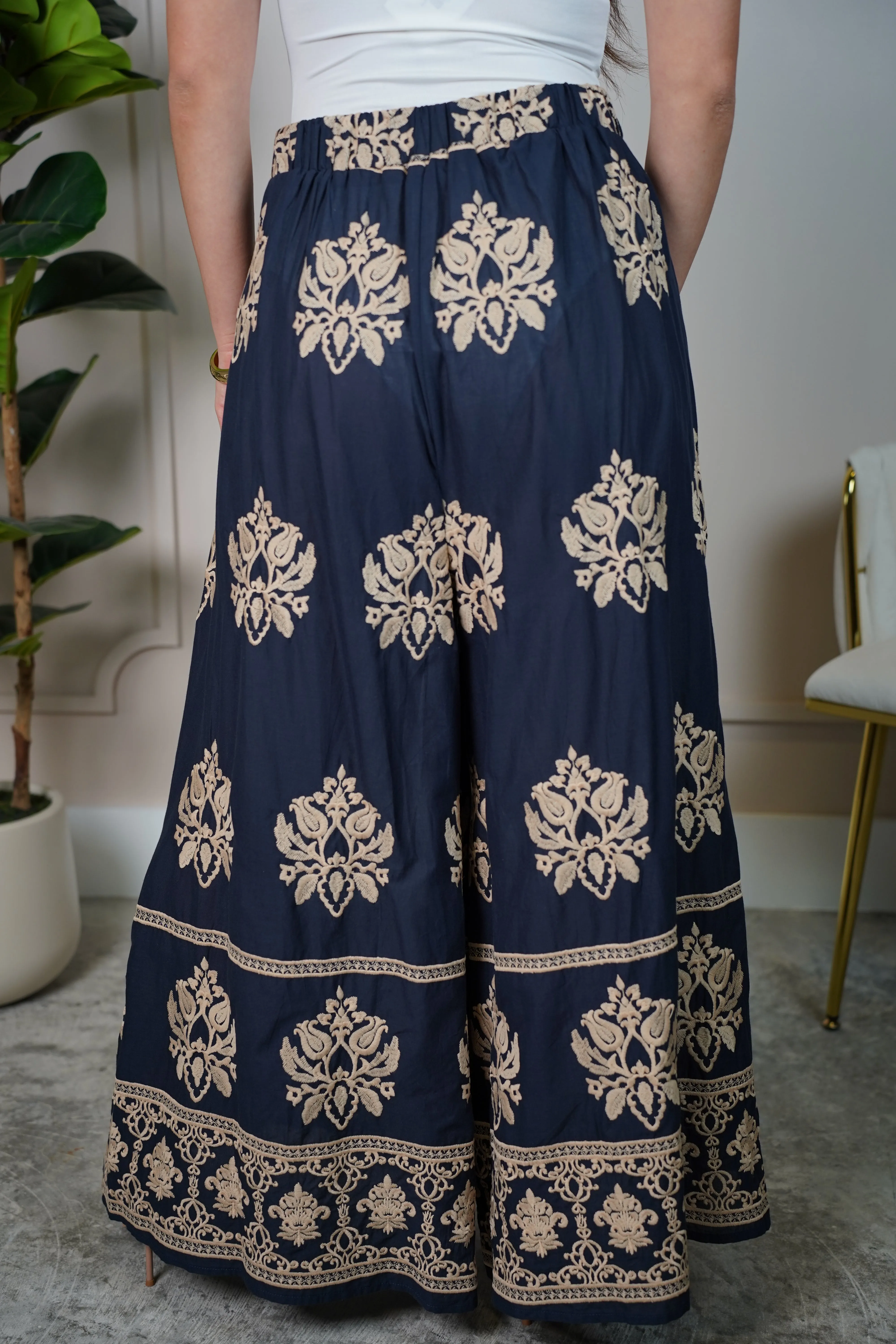 Tessi Embroidered Pants – Elegant Boho Wide-Leg Statement