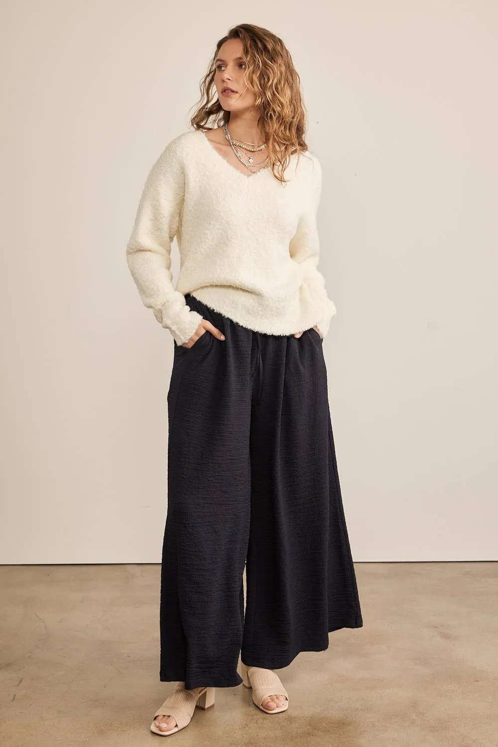 Textured Wide Leg Pants
