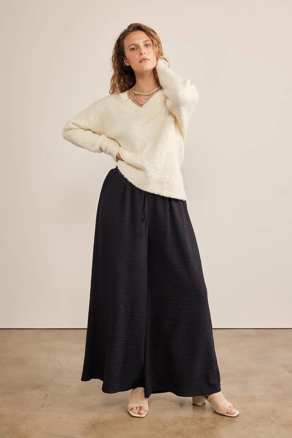 Textured Wide Leg Pants