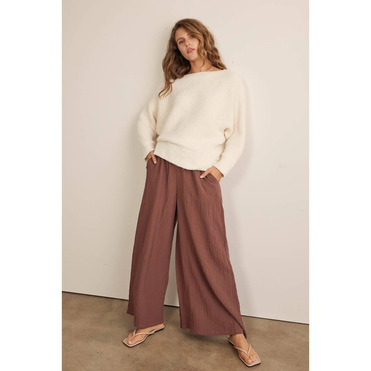 Textured Wide Leg Pants