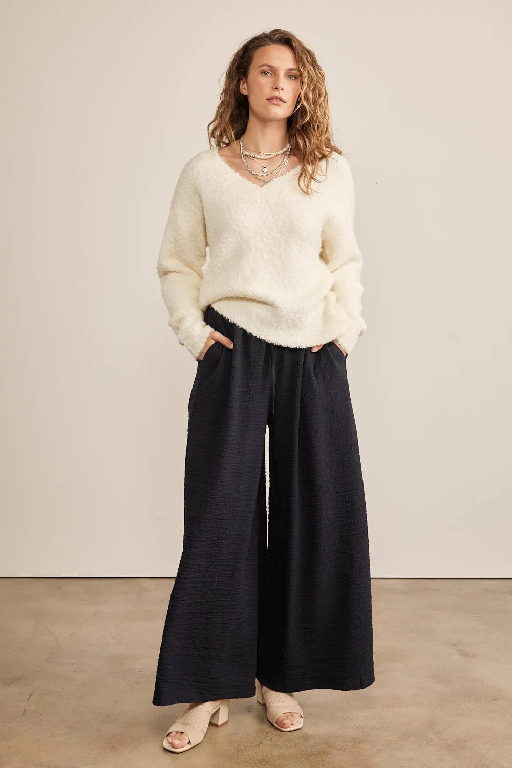 Textured Wide Leg Pants