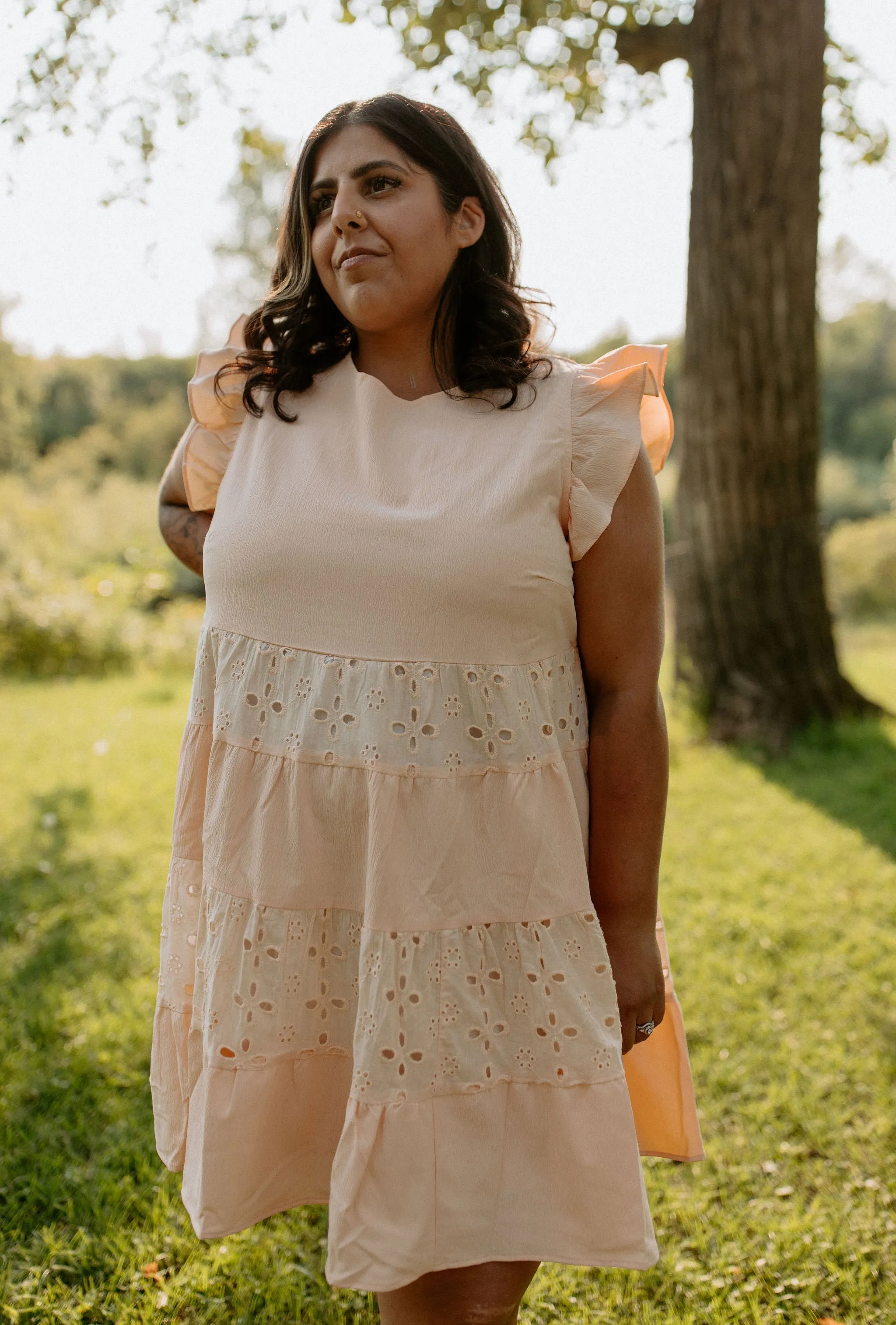 The Anglaise Patchwork Dress - Peach - PLUS