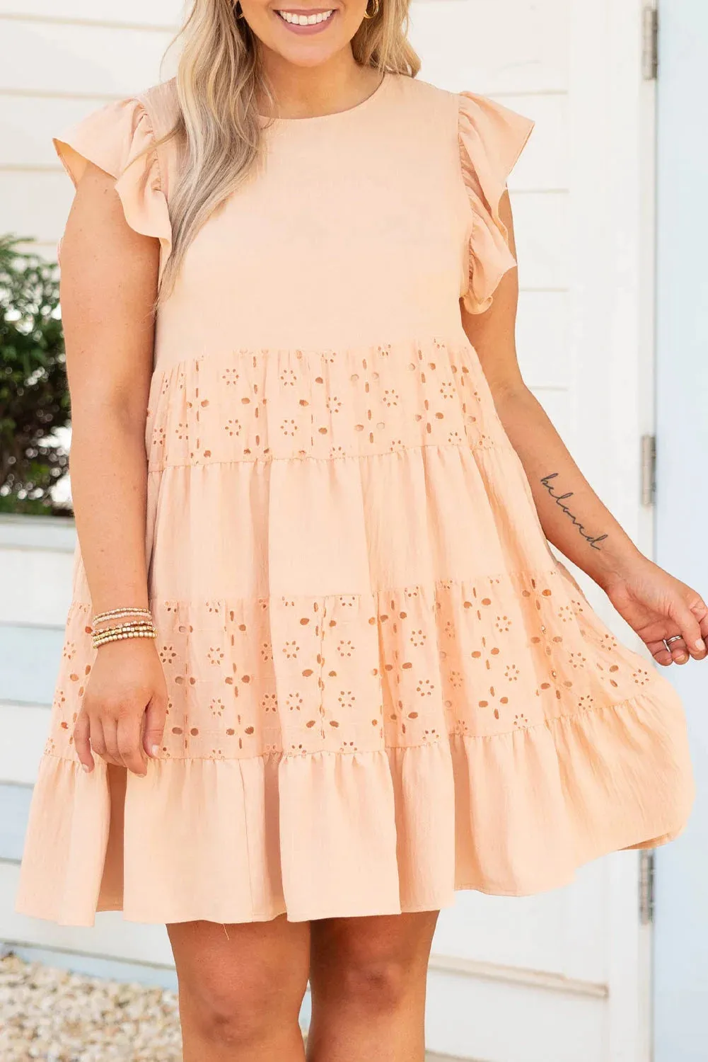 The Anglaise Patchwork Dress - Peach - PLUS