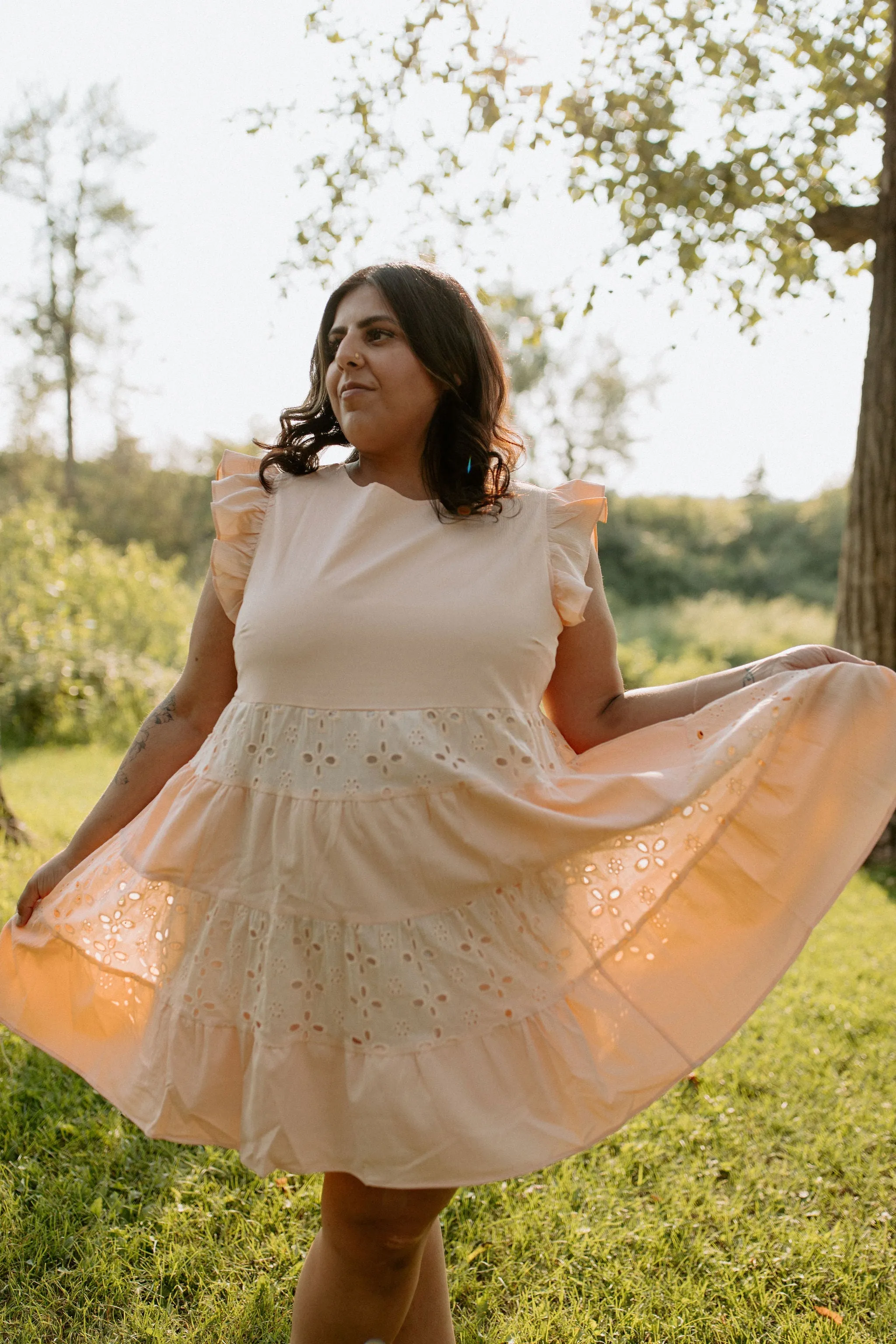 The Anglaise Patchwork Dress - Peach - PLUS