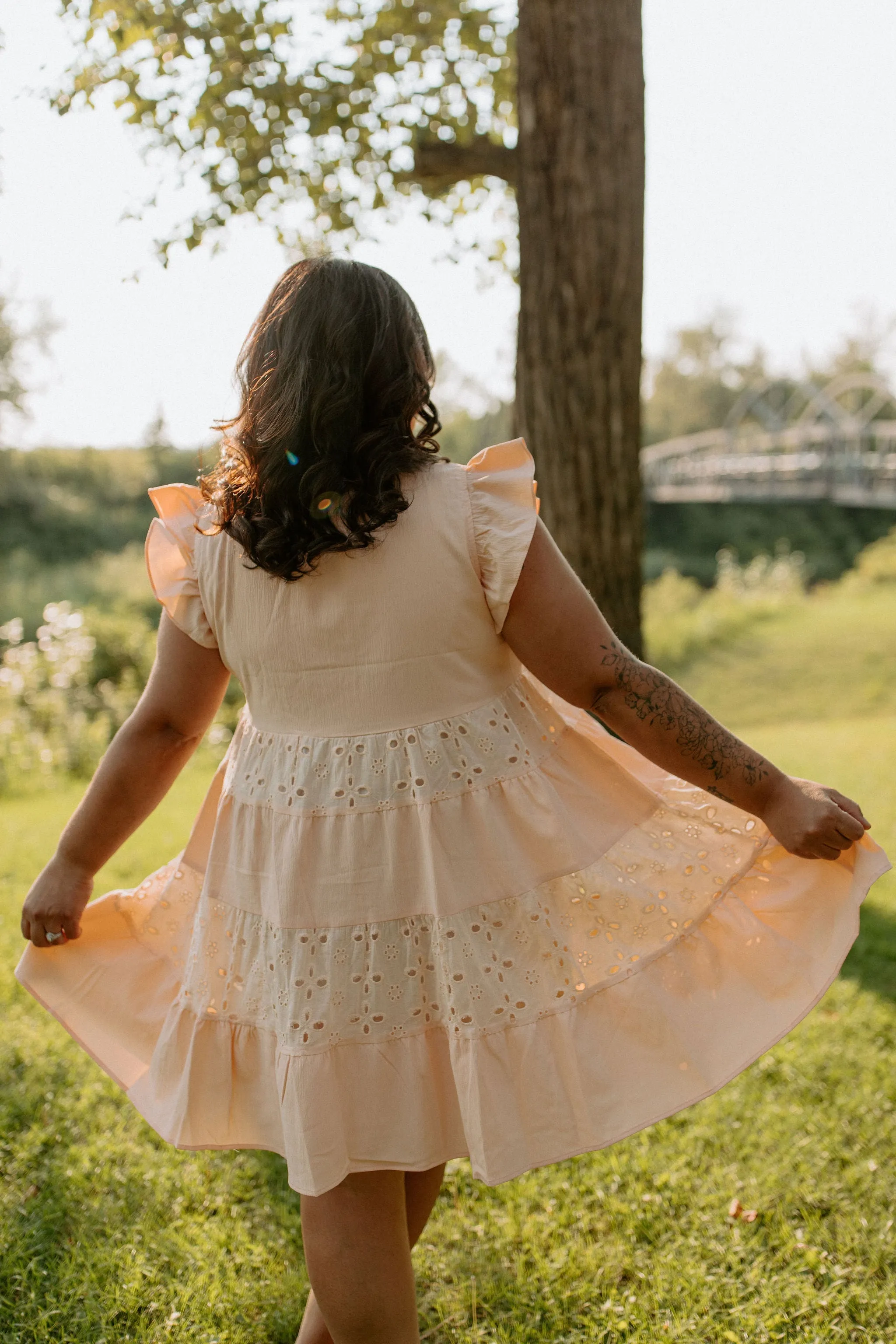 The Anglaise Patchwork Dress - Peach - PLUS