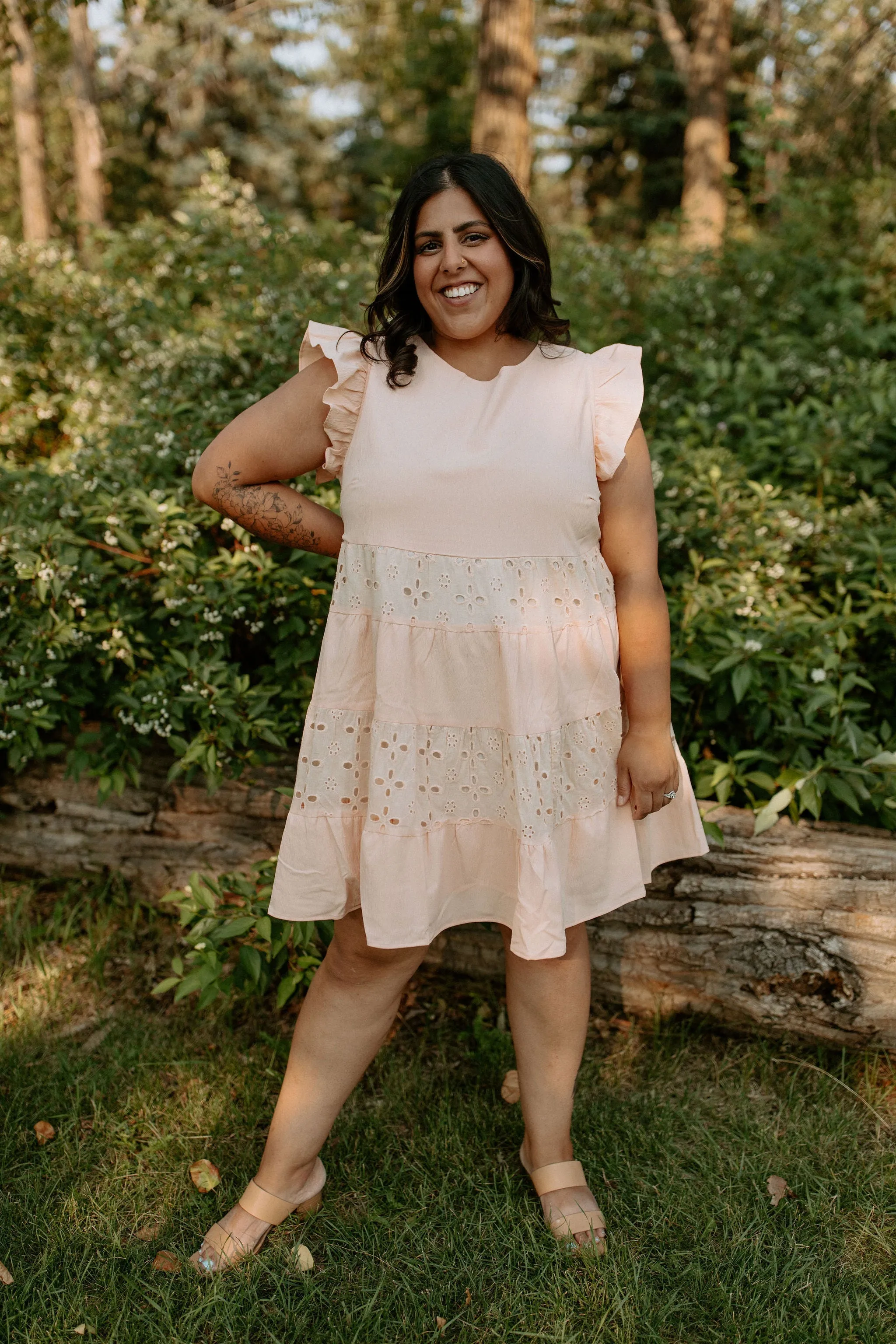 The Anglaise Patchwork Dress - Peach - PLUS
