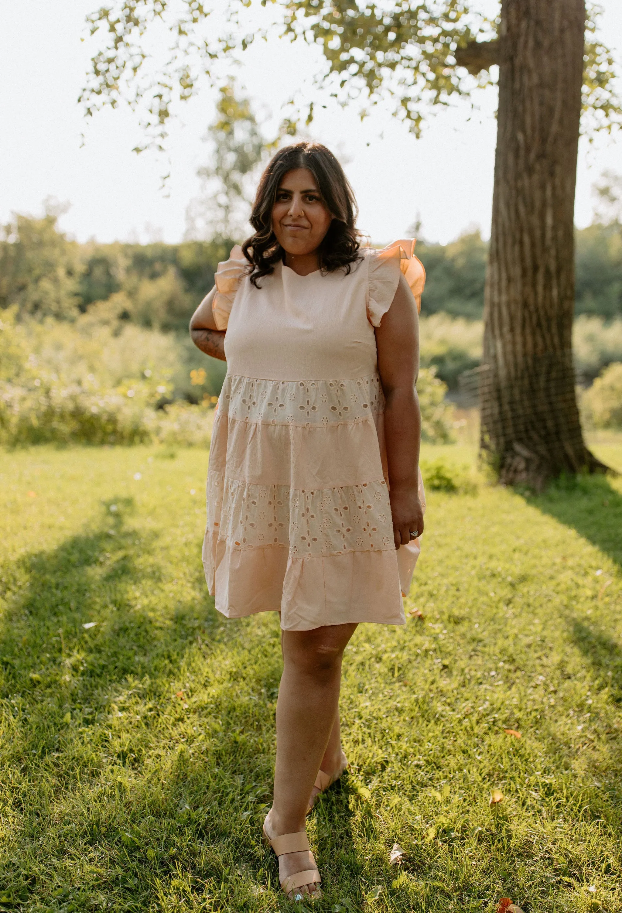 The Anglaise Patchwork Dress - Peach - PLUS