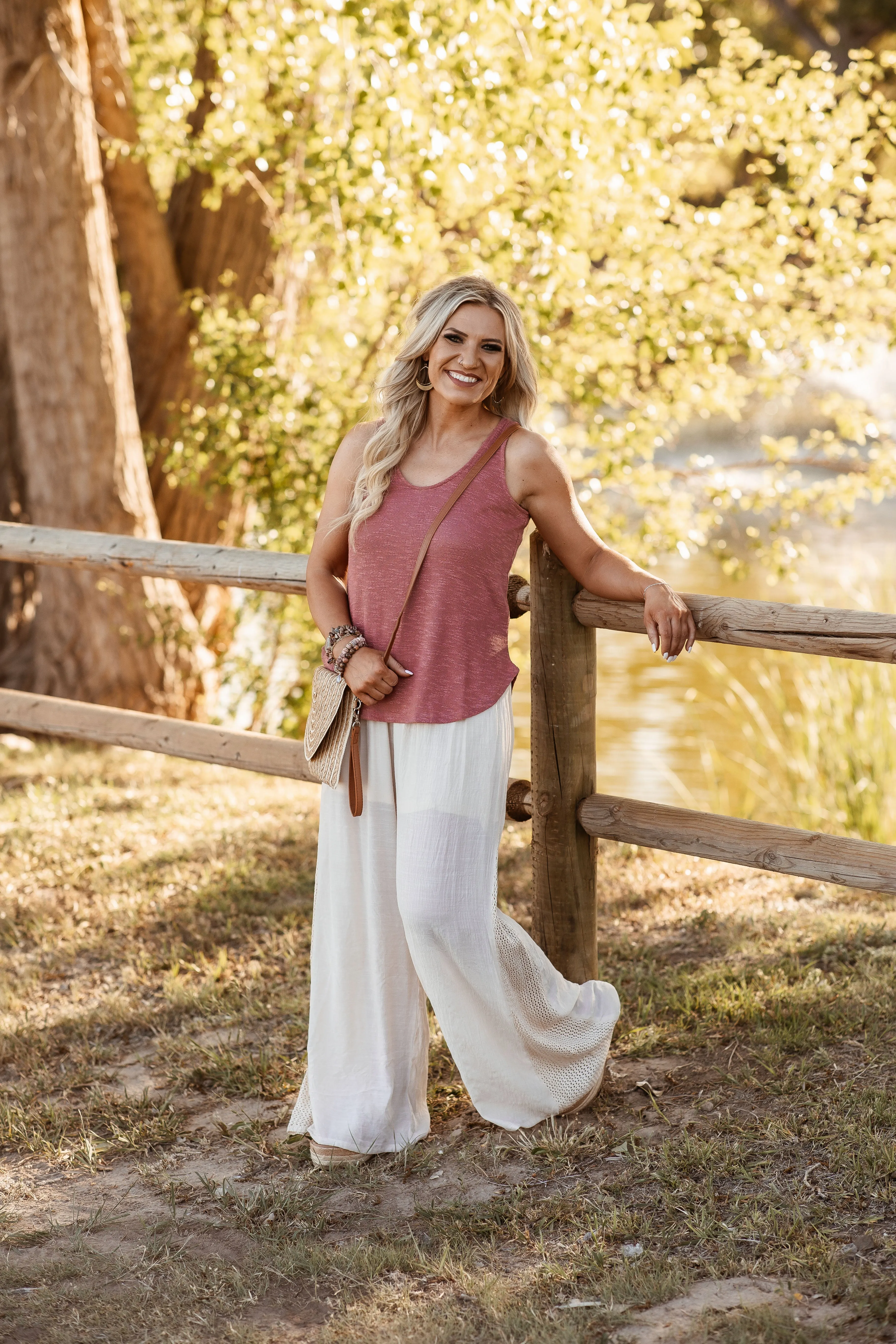 The Crochet Side Wide Leg Pants, Champagne