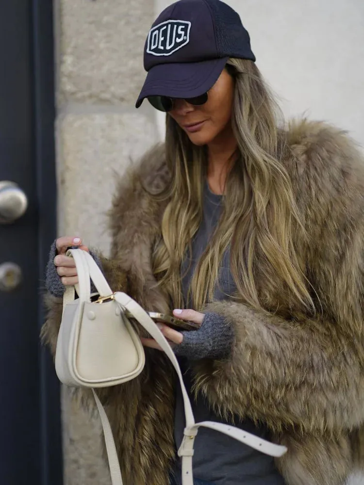 Thick Faux Fur Jacket V-Neck New Style Chic Warm Coat