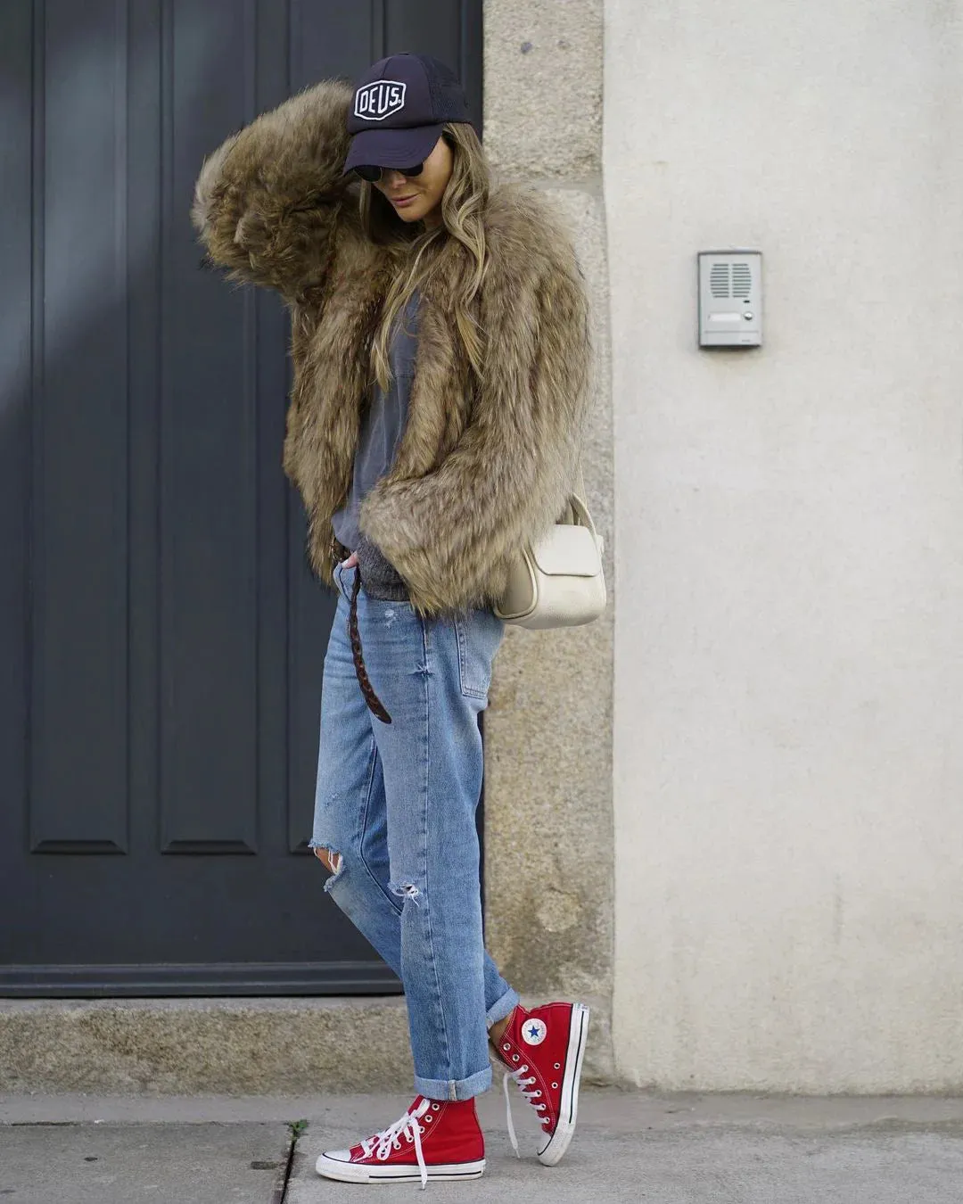 Thick Faux Fur Jacket V-Neck New Style Chic Warm Coat
