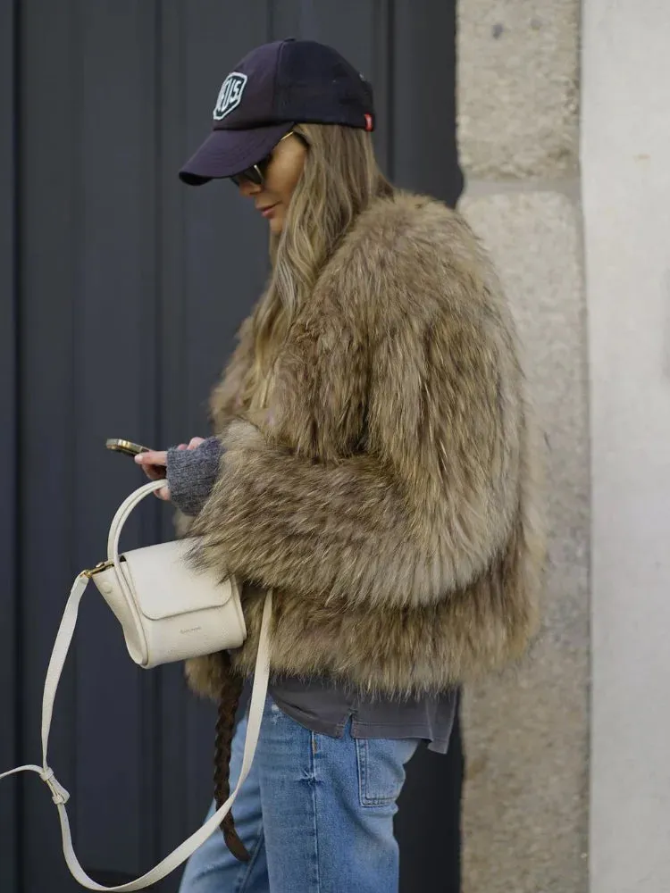 Thick Faux Fur Jacket V-Neck New Style Chic Warm Coat