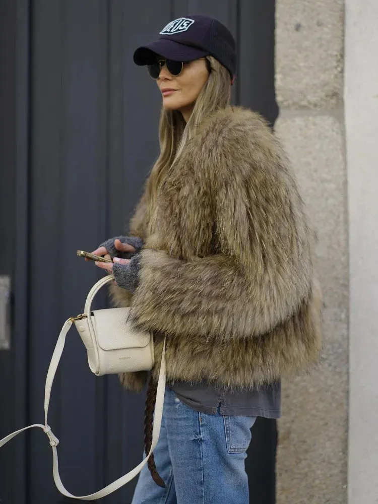 Thick Faux Fur Jacket V-Neck New Style Chic Warm Coat