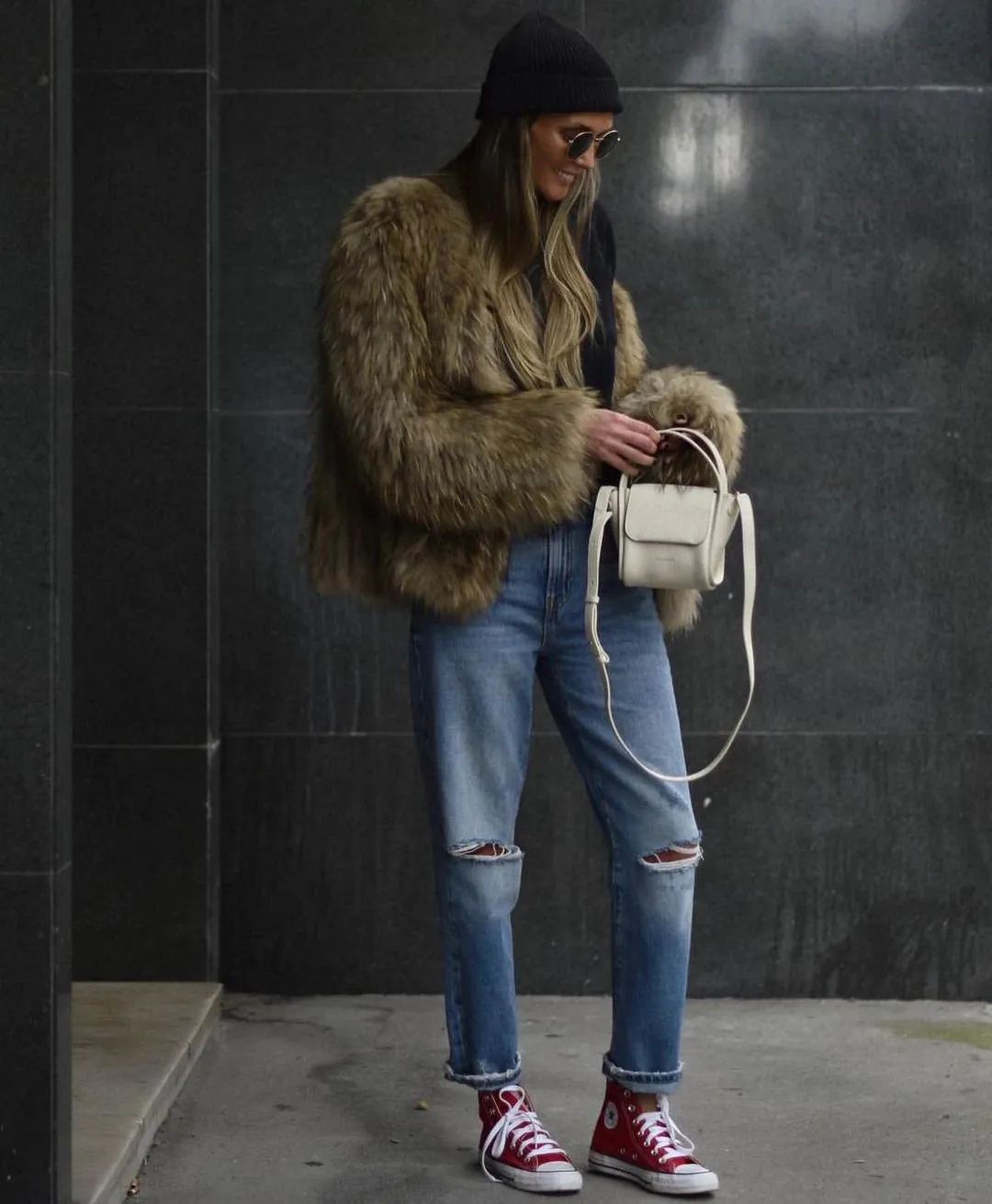 Thick Faux Fur Jacket V-Neck New Style Chic Warm Coat