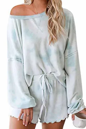 Tie-dye Round Neck Print Casual Suit