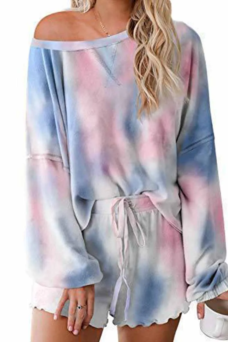 Tie-dye Round Neck Print Casual Suit