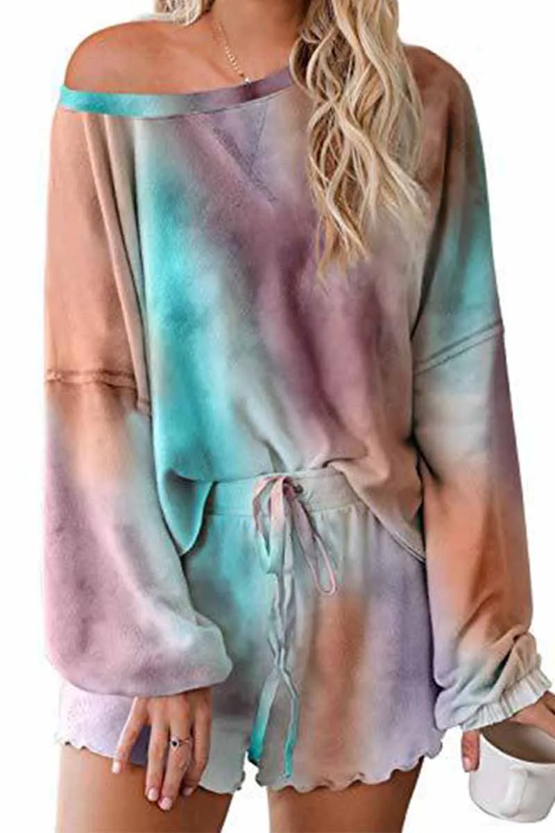 Tie-dye Round Neck Print Casual Suit