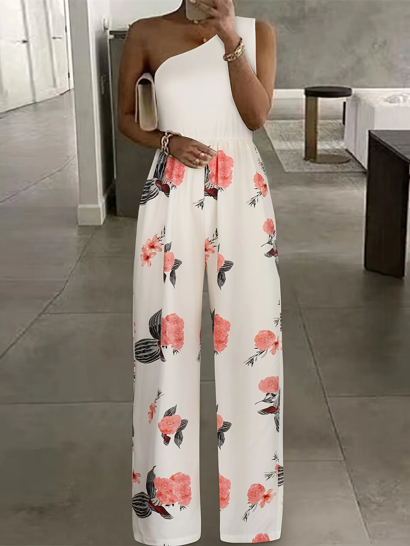 Tie-dye smudge gradient one-shouldered off-the-shoulder casual dating jumpsuit trousers women's fashion jumpsuit