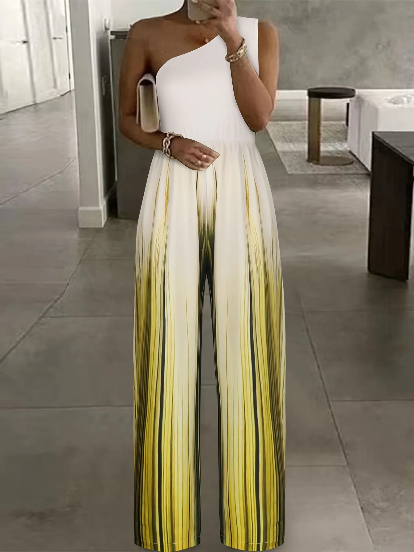 Tie-dye smudge gradient one-shouldered off-the-shoulder casual dating jumpsuit trousers women's fashion jumpsuit